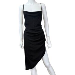 Amanda Uprichard Janet Dress Women Black M Spaghetti Strap Ruched Asymmetric Hem